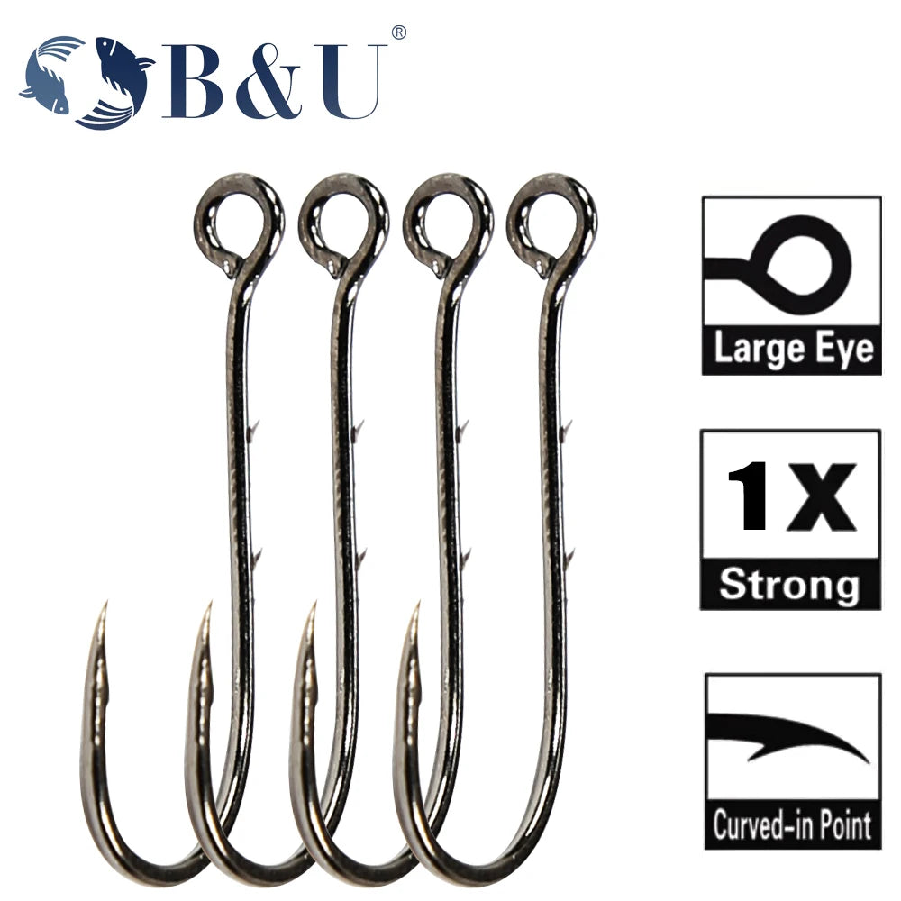 B&U 20-Pack Big Eye Long Shank Barbed Fishing Hooks | Worm Lure Fishing Hooks P3