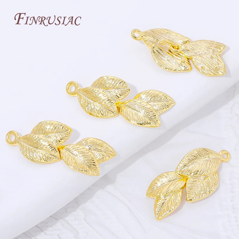 18K Gold Plated Brass Leaf Cluster Charms – DIY Jewelry Connectors Jewelry Making Charms P3