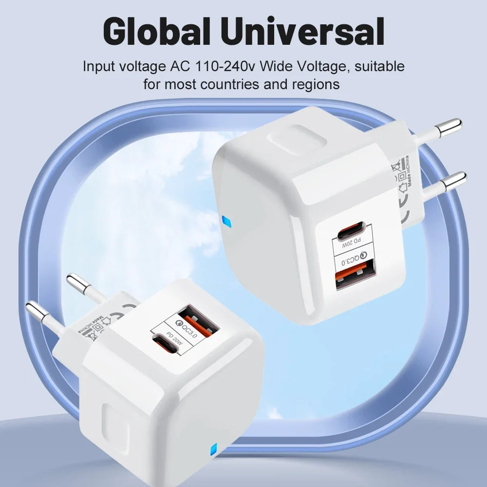 20W Dual Port USB-C PD Fast Wall Charger | EU US UK Plug USB Wall Charger P3
