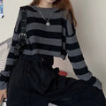 PTKPCC Korean Striped Cropped Knit Sweater | Oversized Pullover Cropped Knit Sweater P3 black L