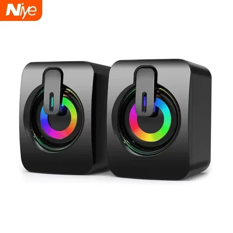 USB Wired PC Speakers HiFi Stereo Subwoofer LED & Mic PC Computer Speakers P3