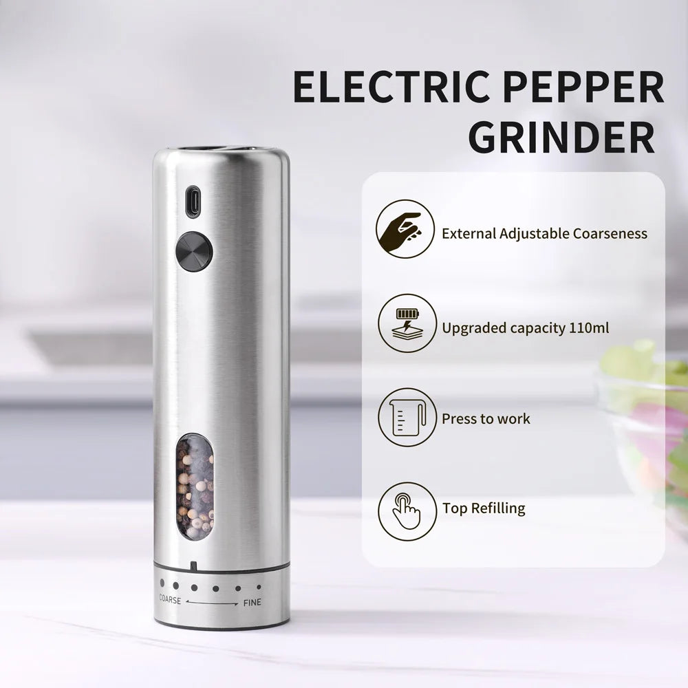CLITON Electric Salt & Pepper Grinder Set | USB Rechargeable Electric Spice Grinder P3