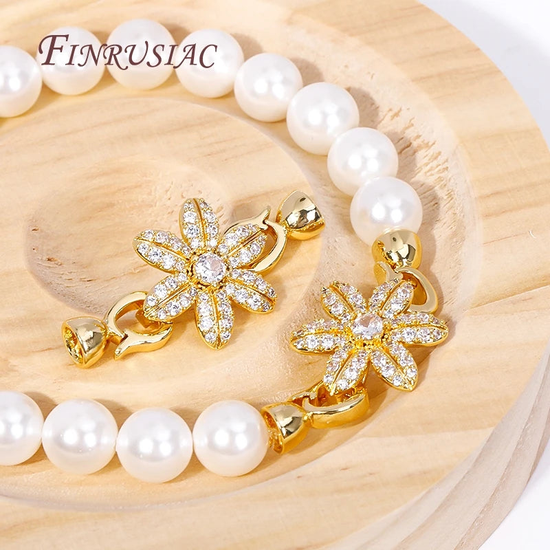 18K Gold Plated CZ Flower Pearl Clasp | DIY Jewelry Connector Jewelry Clasp Connector P3