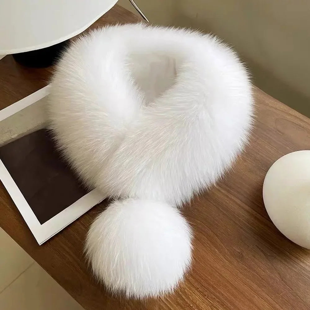 Double-Sided Fluffy Ball Scarf | Korean Sweet Style Neck Warmer Winter Neck Warmer P3
