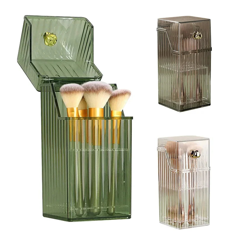 Clear Acrylic Makeup Brush Holder with Lid | Large Capacity Makeup Brush Organizer P3