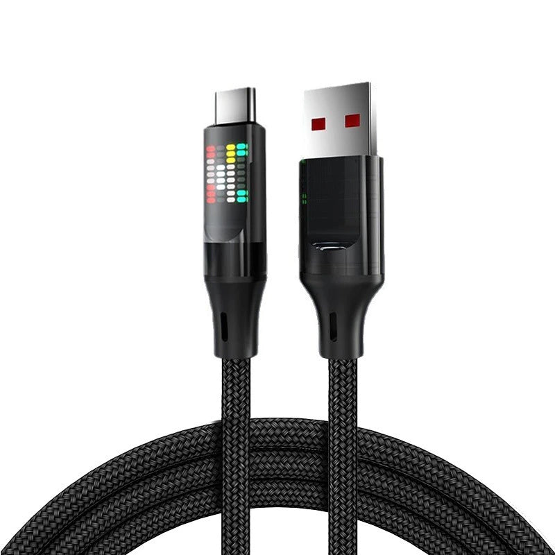 120W USB-A to USB-C Fast Charging Cable 6A LED Display Nylon USB Charging Cable P3 USB-A to Type-C 1m