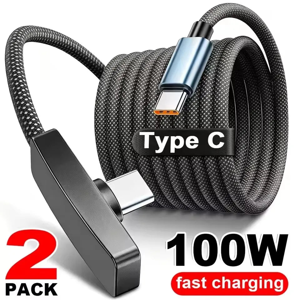 100W 90-Degree USB-C Fast Charging Braided Cable | Right Angle USB-C Charging Cable P3