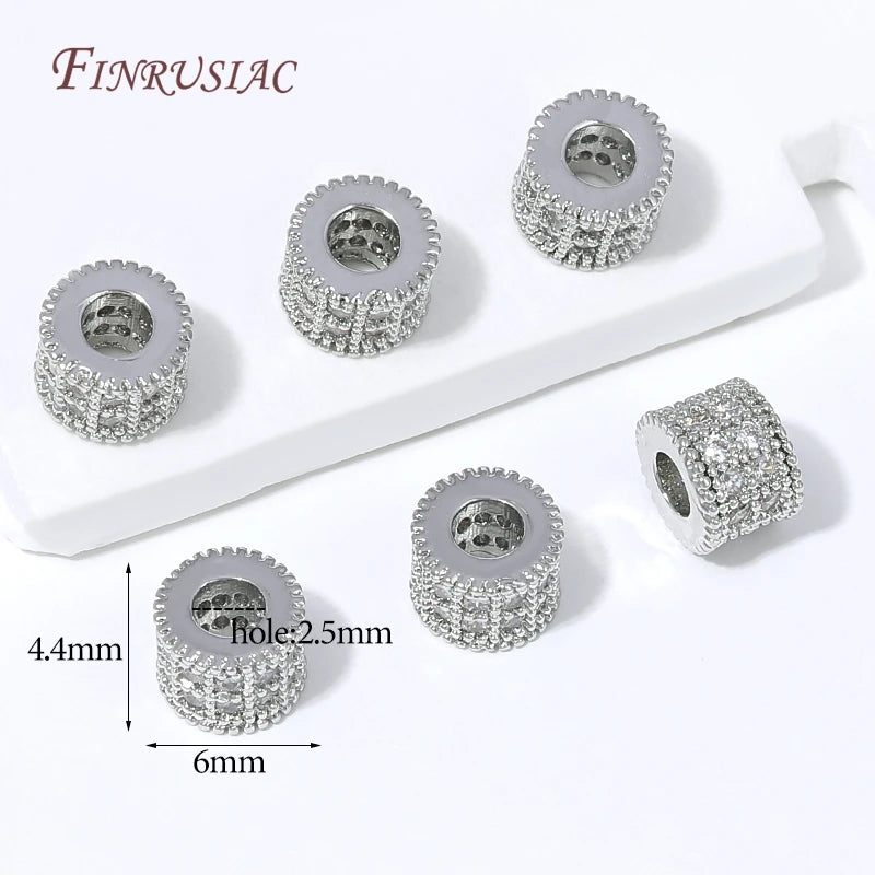 18K Gold Plated Micro Pavé CZ Barrel Spacer Beads | DIY Jewelry CZ Spacer Beads P3 Rhodium Plated 8 pieces