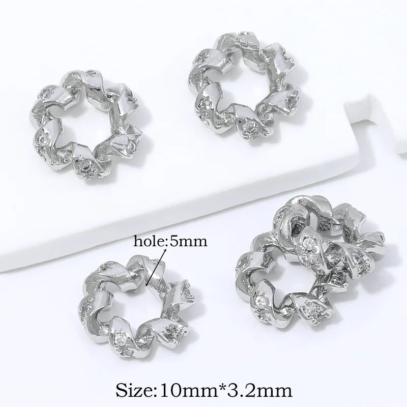 18K Gold Plated Twisted Spacer Beads – Micro Pavé Zircon Findings Jewelry Spacer Beads P3 Silver 2 pieces