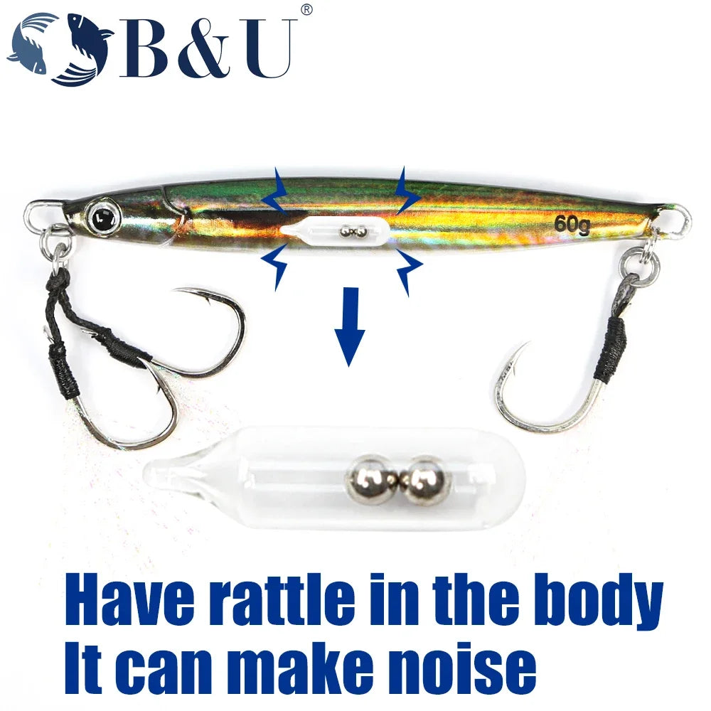 B&U 3D Metal Jig Spoon – UV Rattle Saltwater Fishing Lure Metal Fishing Jig P3