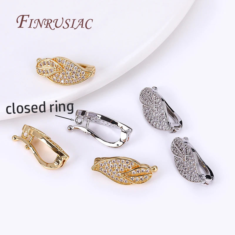 18K Gold Plated Leaf Pearl Clasp – Brass Zircon, 8×17.5mm Jewelry Clasp Finding P3