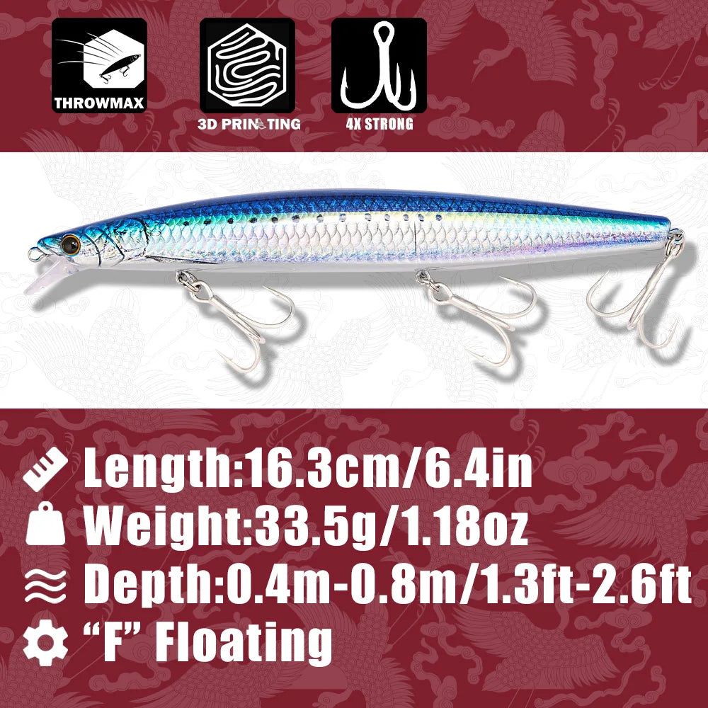 B&U Saltwater Floating Minnow Lure 163mm 33.5g – Sea Bass Bait Saltwater Fishing Lure P3