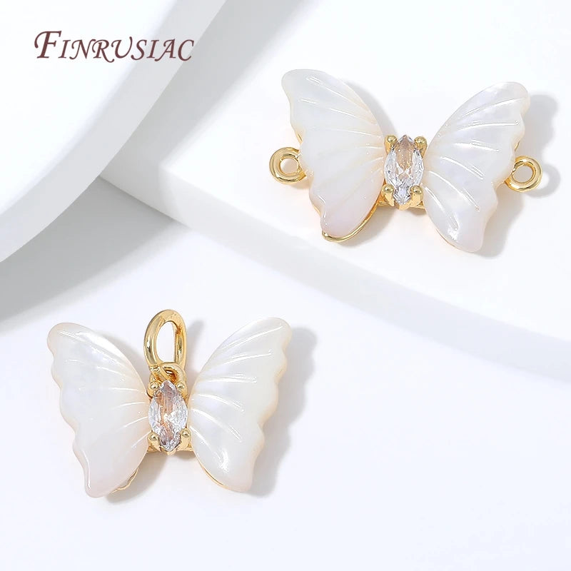 18K Gold Butterfly Connector Charms – Shell Zircon DIY Findings Jewelry Findings P3