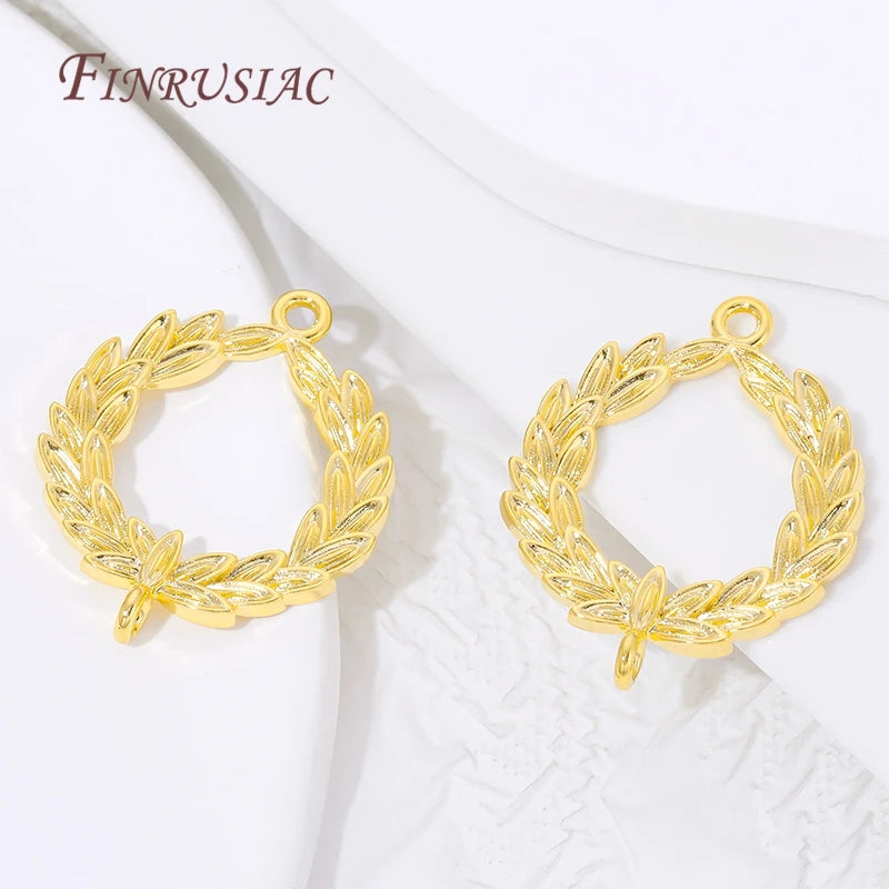 18K Gold Plated Olive Leaf Wreath Connector Charms | DIY Jewelry Jewelry Connector Charms P3