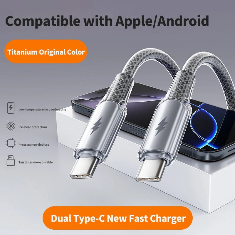 6A 100W USB-A to USB-C Braided Fast Charging Cable 480Mbps USB Charging Cable P3 Grey Type C To C 2m