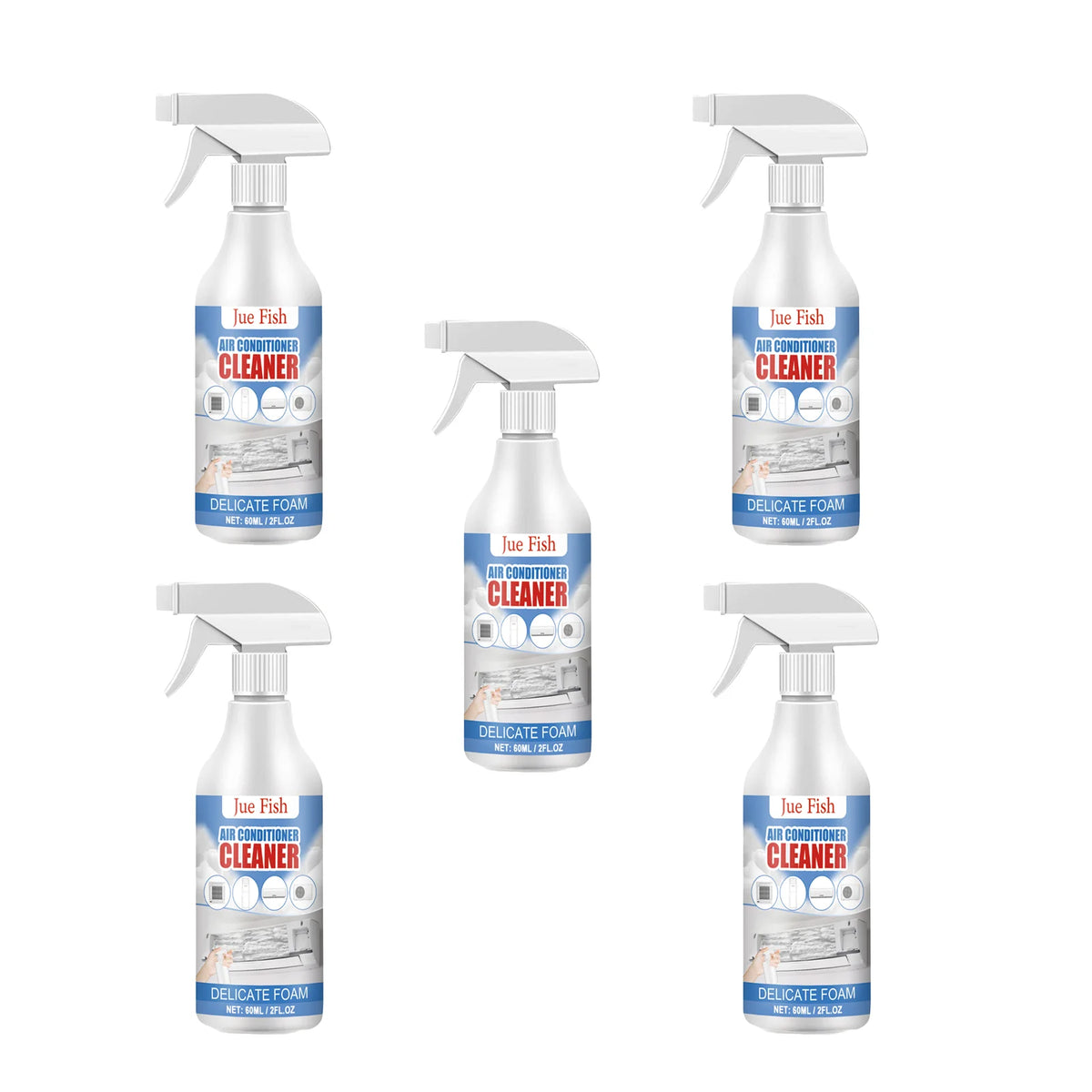 Jue-Fish No-Rinse AC Foam Cleaner Spray – 60ml Deodorizing AC Foam Cleaner P3 5pcs