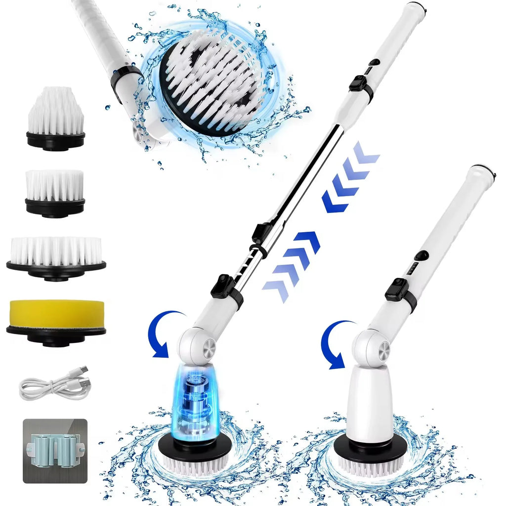 Electric Spin Scrubber with Replaceable Brush Heads – White Electric Cleaning Brush P3 White M