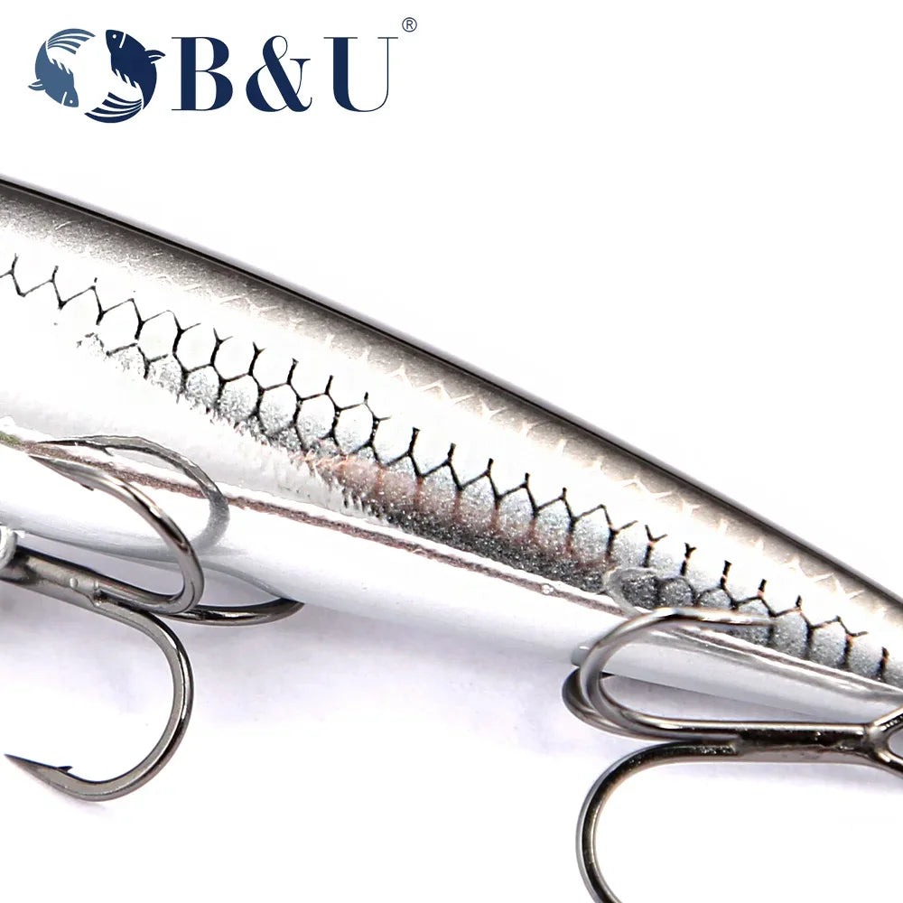 B&U Sinking Minnow Jerkbait Hard Lure – Trout Perch Bass Sinking Minnow Lure P3