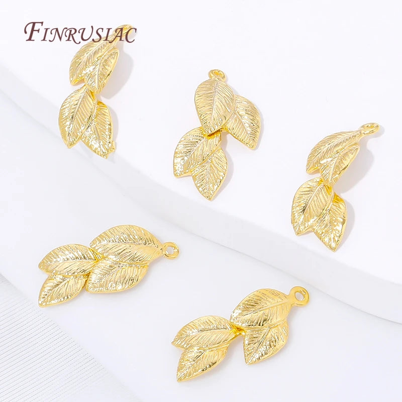 18K Gold Plated Brass Leaf Cluster Charms – DIY Jewelry Connectors Jewelry Making Charms P3