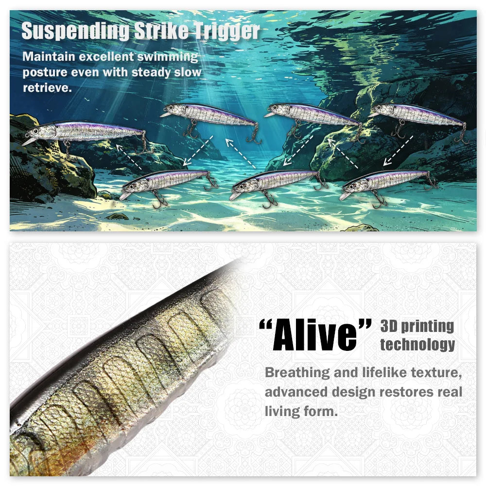 B&U Suspending Minnow Lure Set – Jerkbait for Bass Pike Perch Fishing Lure Set P3