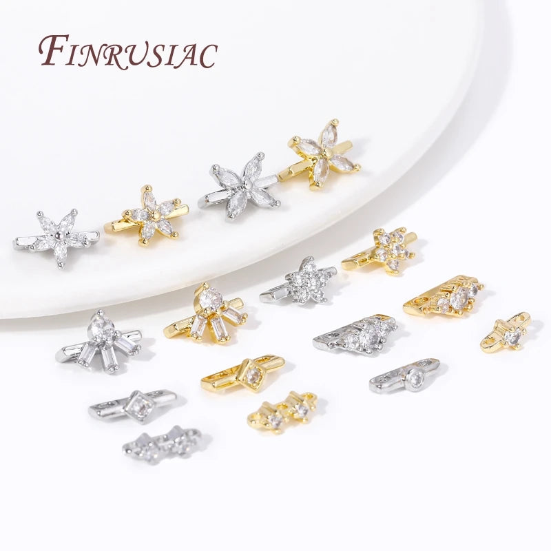 18K Gold Plated Zircon Flower Spacer Bars | 2/3 Hole Separators Jewelry Spacer Bars P3