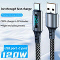 120W USB-C Fast Charging Cable Nylon Braided LED Display USB-C Charging Cable P3 120W USB A-C cable1 2m