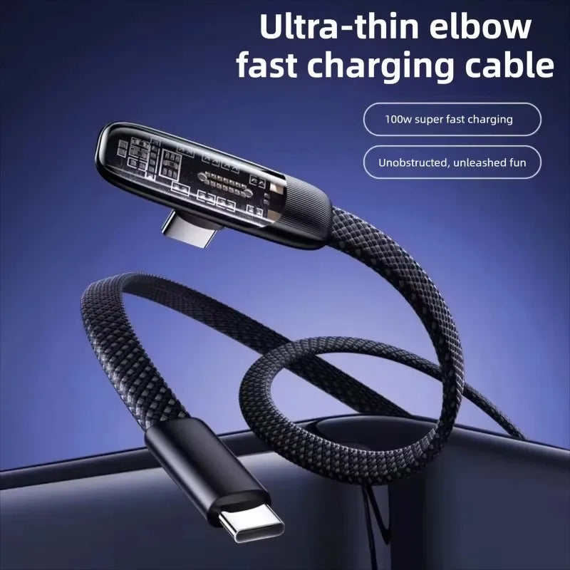 100W 6A USB-C to USB-C Elbow Fast Charging Cable | Braided USB-C Charging Cable P3