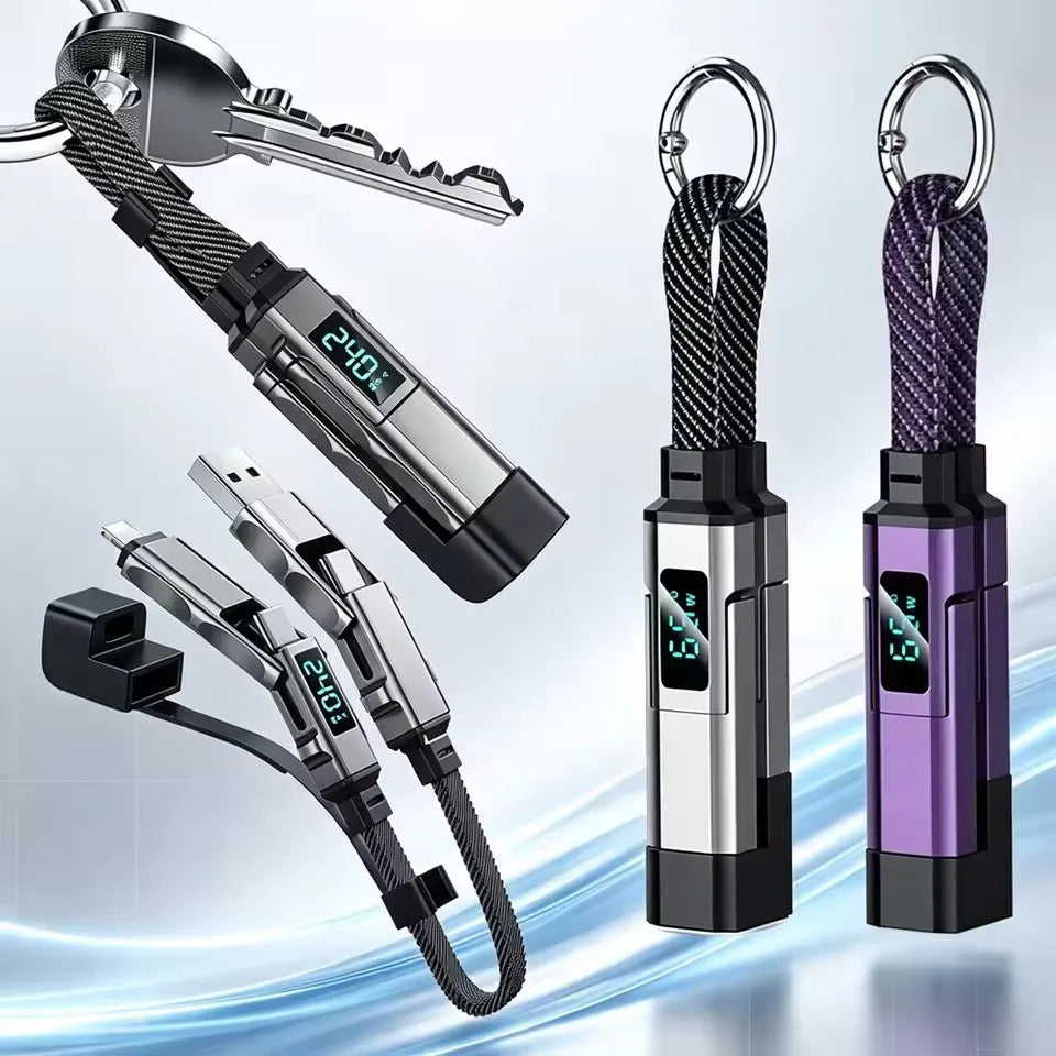 4-in-1 65W USB-C Keychain Fast Charging Cable | LED Display USB-C Charging Cable P3