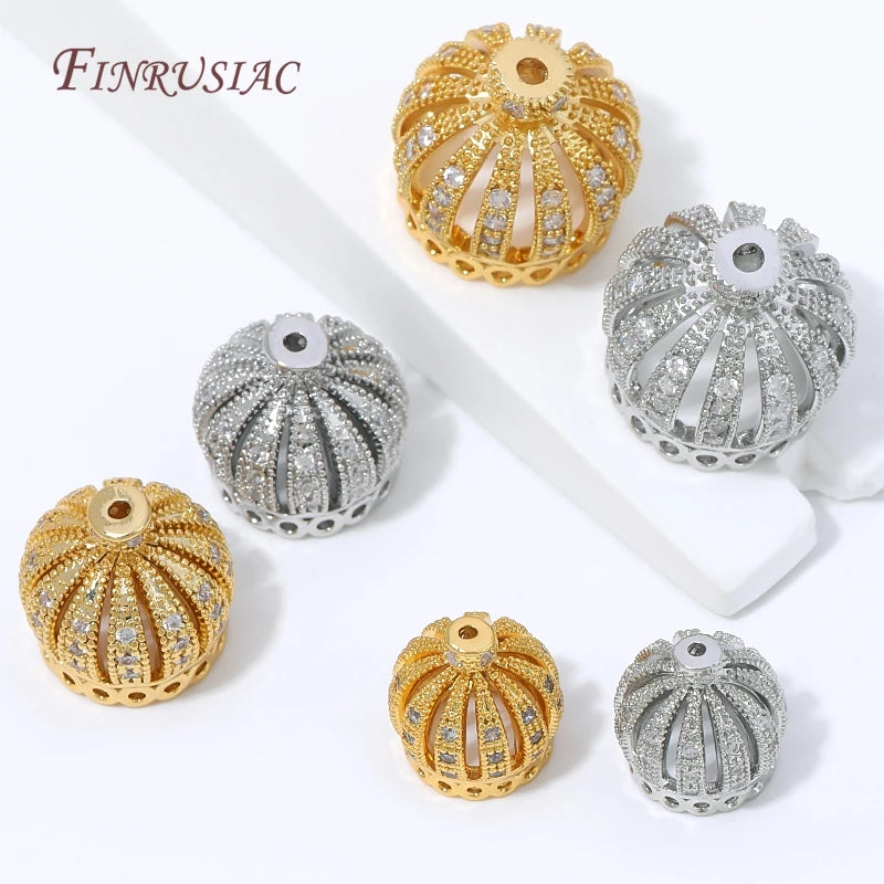 18K Gold Plated Micro Pave Zircon Crown Bead Caps | DIY Jewelry Jewelry Findings P3