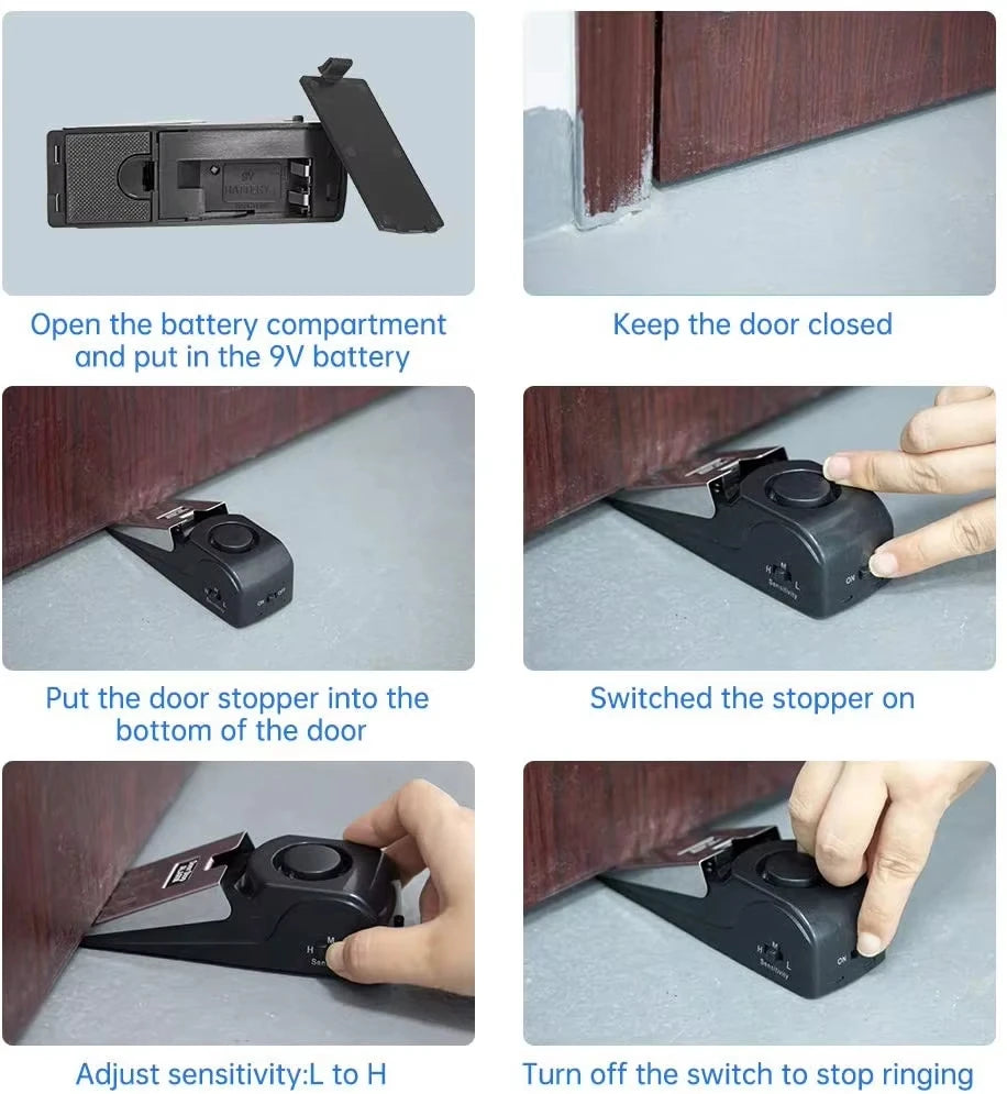 Wedge Door Stop Alarm – 120dB Portable Security Alert | Black Door Stop Alarm P3