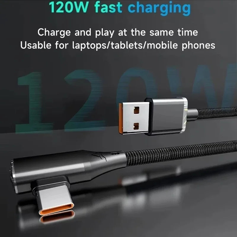 90° Elbow USB-C Cable 6A 120W Fast Charging – Nylon Braided USB Charging Cable P3
