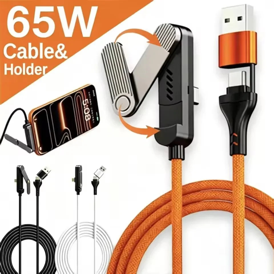 3-in-1 65W Fast Charging Cable with Foldable Phone Stand USB Charging Cable P3