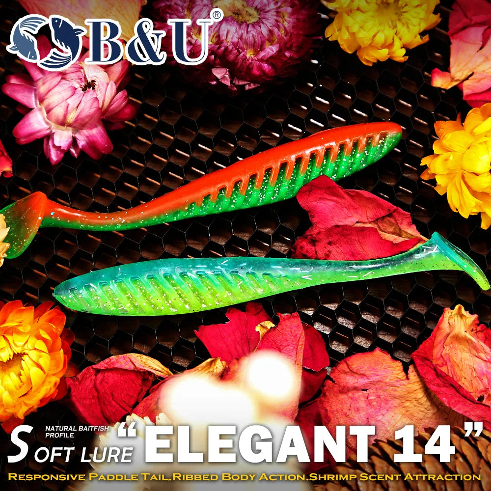B&U Paddle Tail Swimbait – Shrimp Scent Ribbed Shad Bass Lure Soft Plastic Swimbait P3
