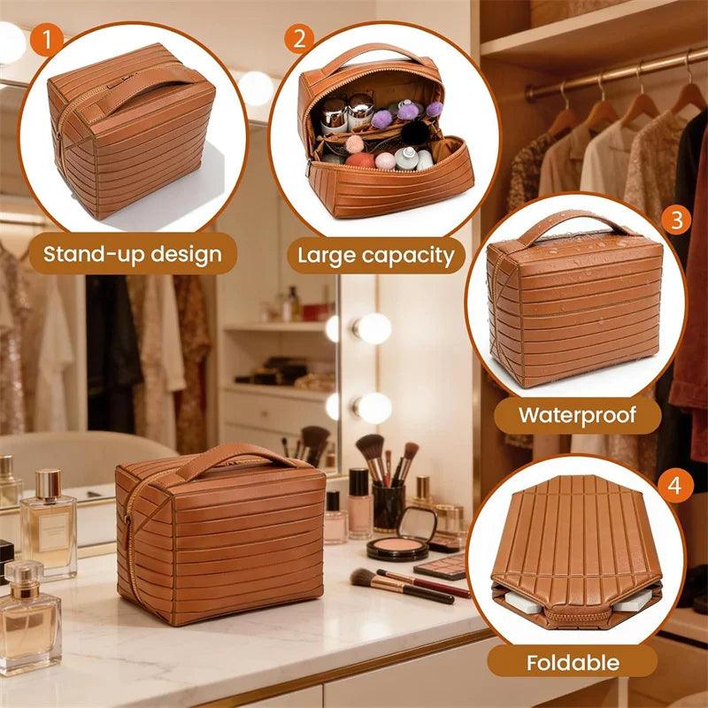 Foldable Hard Shell Striped Cosmetic Bag | Travel Organizer Cosmetic Organizer Bag P3