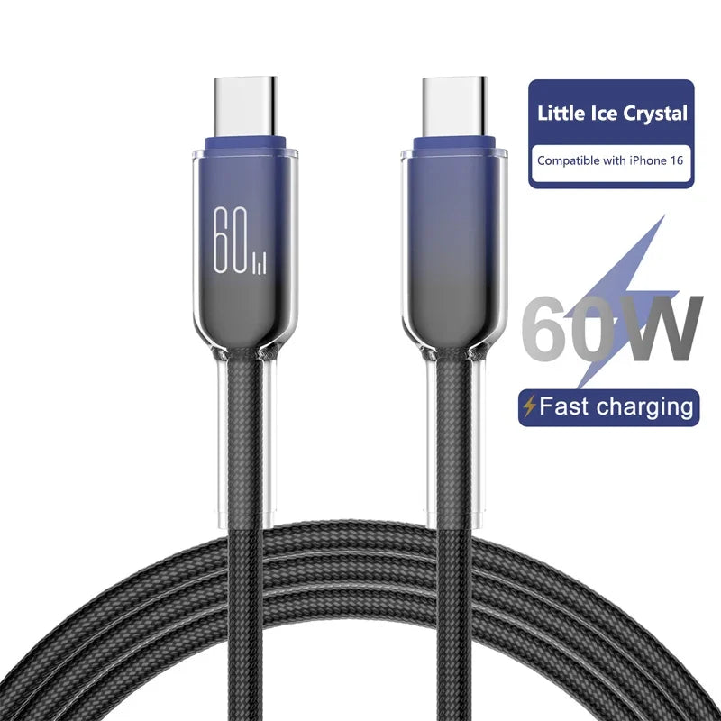 60W USB-C to USB-C Fast Charging Braided Cable – 1m/2m USB-C Charging Cable P3