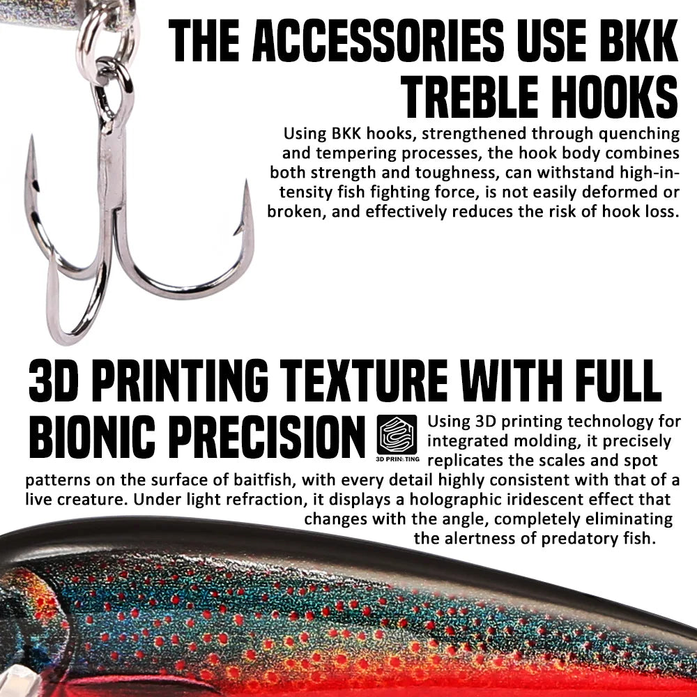 B&U Sinking Minnow Lure – 3D Hard Bait Bass Trout Pike Fishing Hard Bait P3