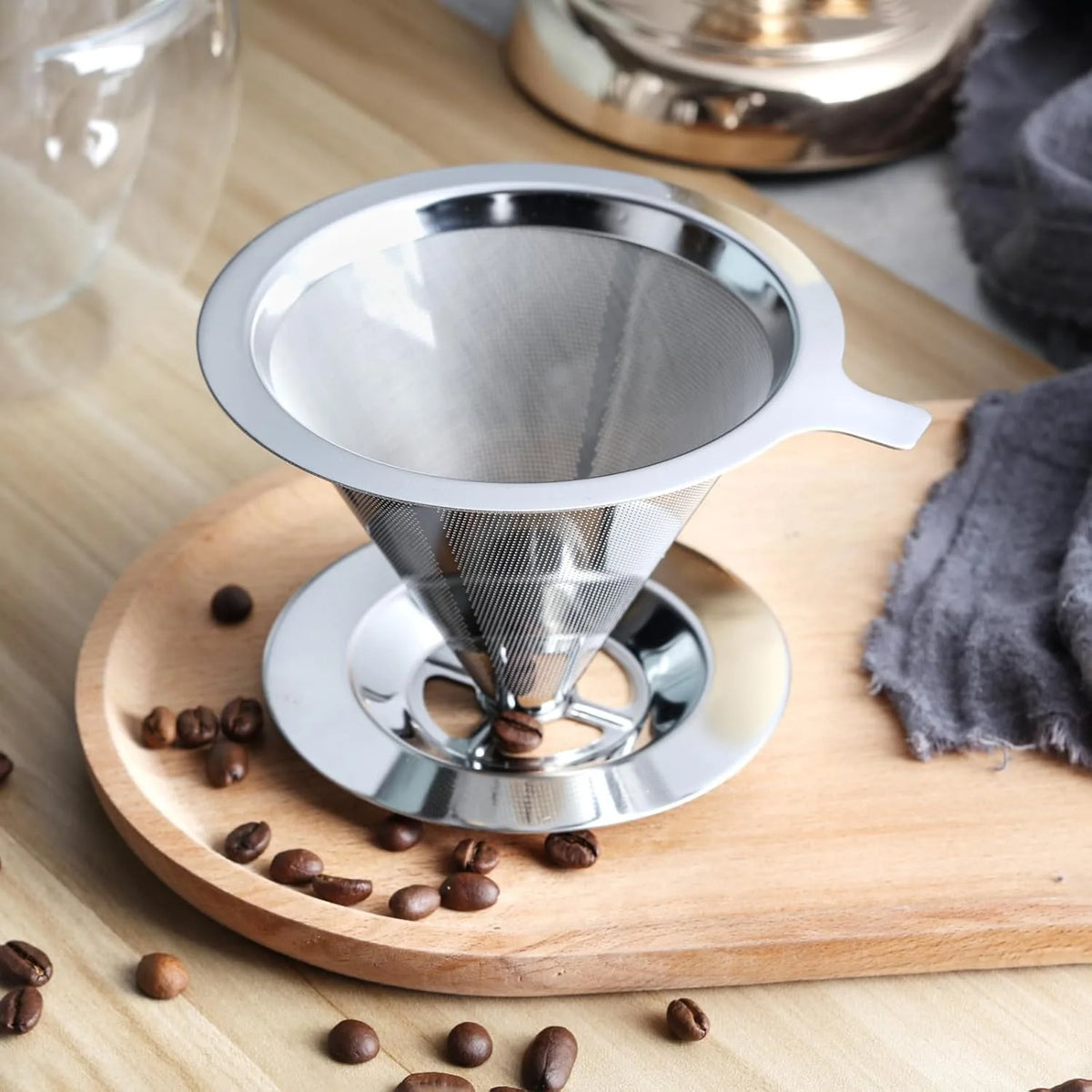 Reusable Double Layer Stainless Steel Coffee Filter with Base Coffee Filter P3