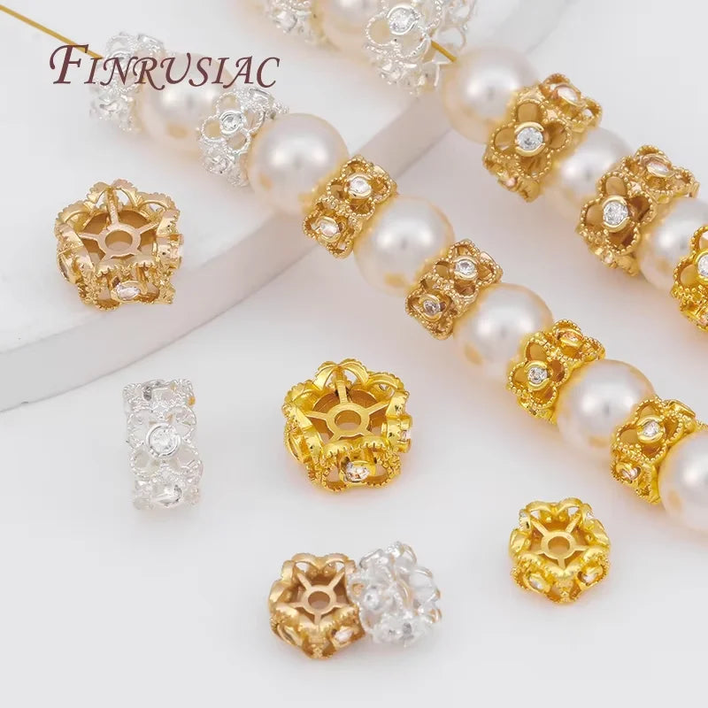 18K Gold Plated Flower Beads with Zircon | DIY Jewelry Jewelry Making Beads P3