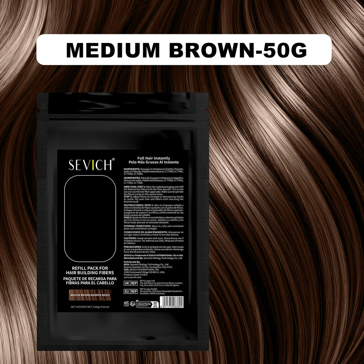 SEVICH 50g Keratin Hair Building Fibers – Instant Thickening Hair Building Fibers P3 Medium Brown 50g