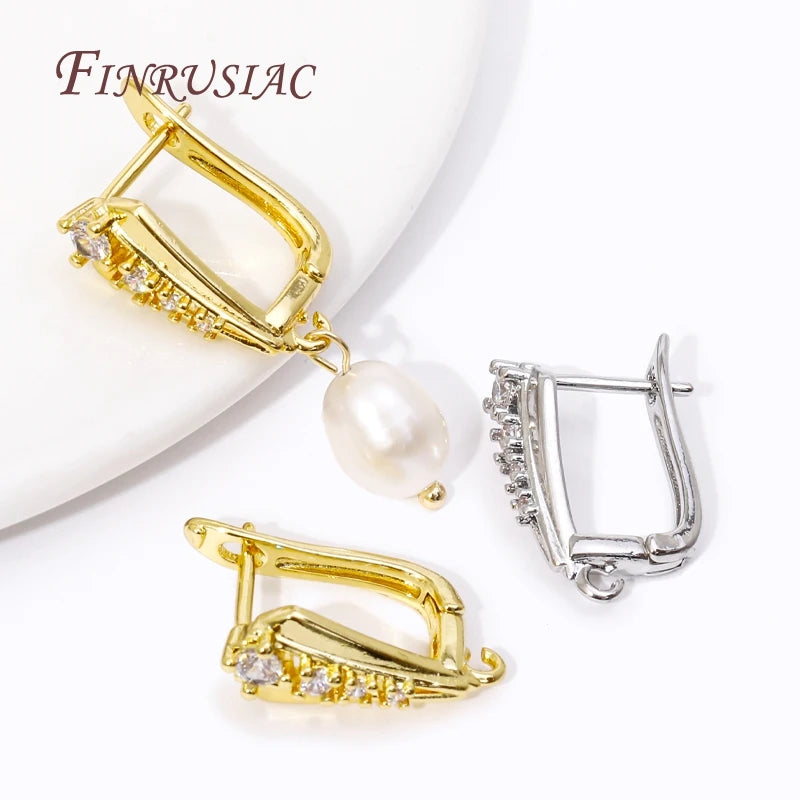 18K Gold Plated Brass Leverback Earring Clasp | CZ Beaded U Clasp Earring Clasp Findings P3