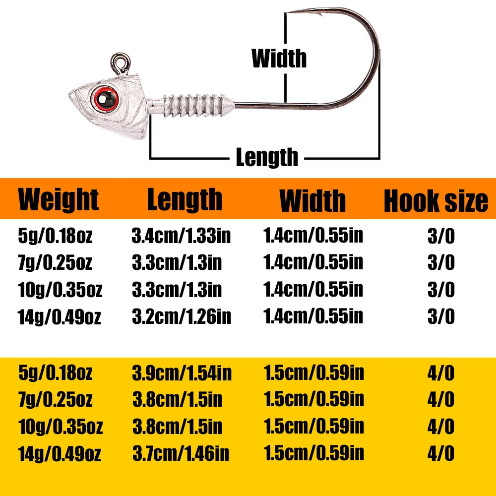B&U Jig Head 3/0 4/0 Spinner 3D Eye Hooks – Bass Pike Fishing Jig Head Hooks P3