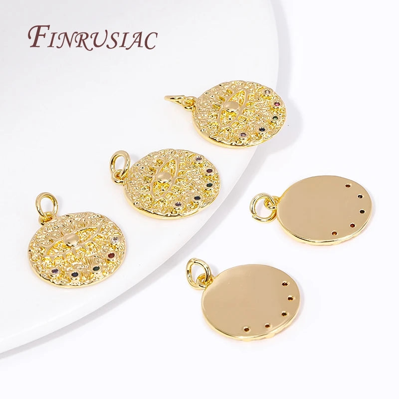 18K Gold Plated Evil Eye Round Charms – DIY Jewelry Pendants Jewelry Charm Pendant P3
