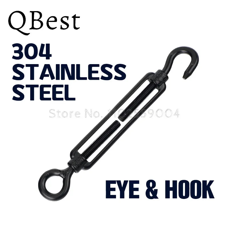 Black Stainless Steel Hook & Eye Turnbuckle Wire Tensioner M4–M8 Wire Turnbuckle Tensioner P3 Eye and Hook M5