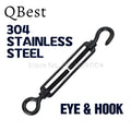 Black Stainless Steel Hook & Eye Turnbuckle Wire Tensioner M4–M8 Wire Turnbuckle Tensioner P3 Eye and Hook M5