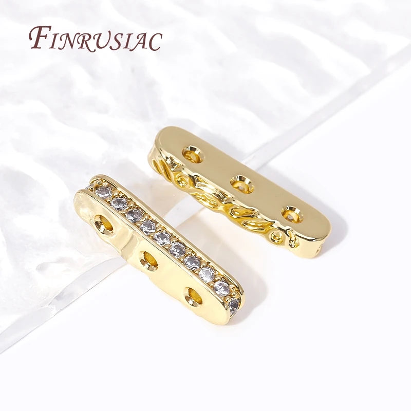 18K Gold Plated Zircon 3-Hole Bead Spacer Bar Separators DIY Bead Spacer Bars P3