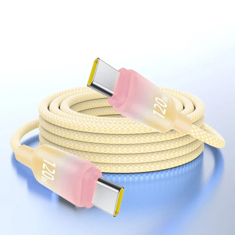 120W USB-C Fast Charging Nylon Braided Cable | iPhone & Android USB-C Charging Cable P3 YE 1m