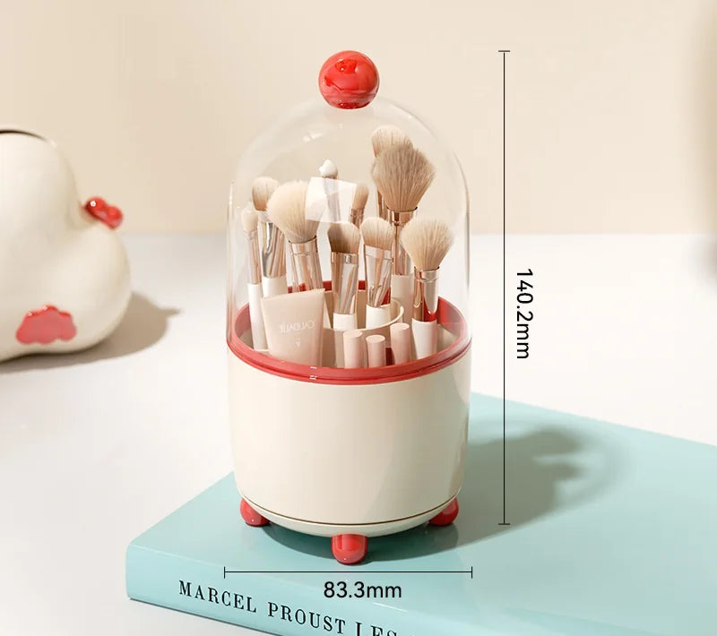 360° Rotating Makeup Brush Holder with Dustproof Lid Makeup Brush Organizer P3 Cream Red