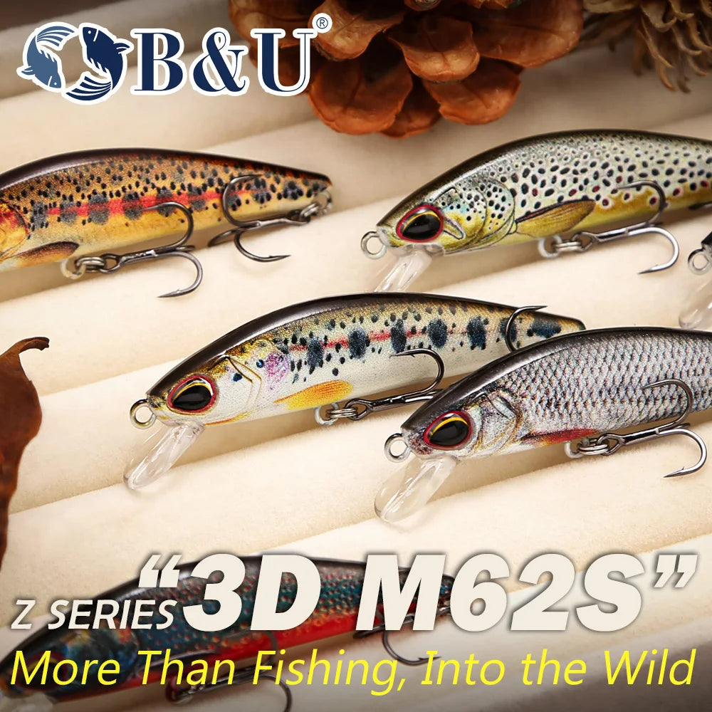 B&U Trout Sinking Minnow Lure Set – 3D Jerkbait Crankbait 3/4pcs Fishing Lure Set P3
