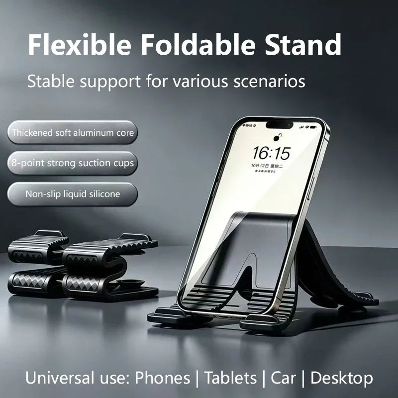 Foldable Silicone Phone Stand | Multi-Angle Desk Holder Phone Desk Stand P3 Black