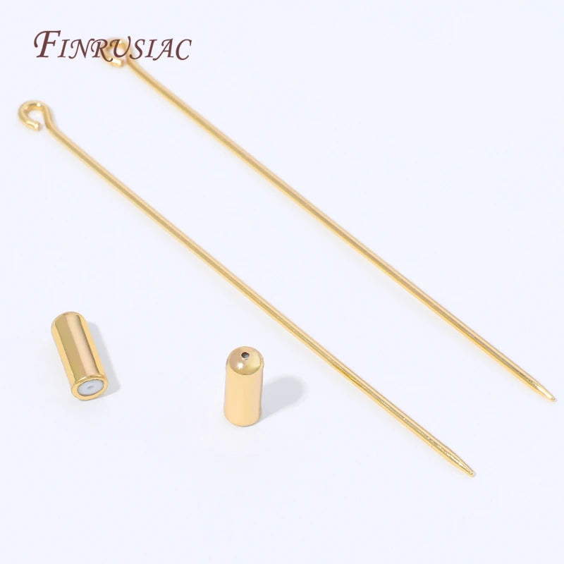18K Gold Plated 70mm Brooch Pin Stem with Cap | DIY Jewelry Brooch Pin Finding P3